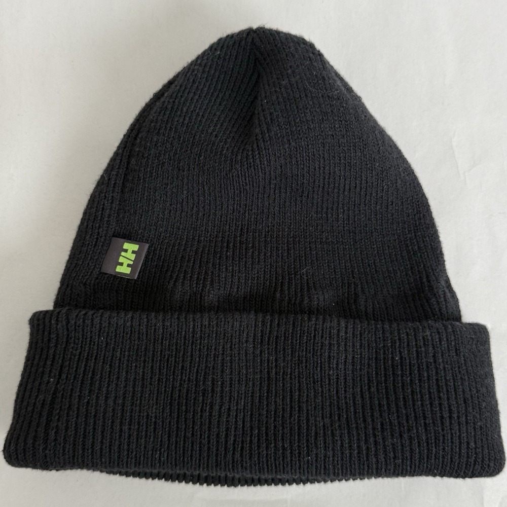 Helly Hansen Beanie Ribbed Knit Hat Black Gorpcore Utility Outdoor Soft‎ Logo